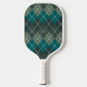 Dunkeltürkis und graue Raute mit weißem Stitchin Pickleball Schläger (Rückseite)