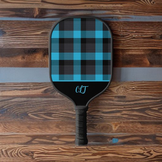 Dunkeltürkis und Kariertes Buffalo-Monogramm Pickleball Schläger