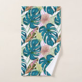 Dunkeltürkisfarbene Monstera, zarter Pfirsich und Badhandtuch Set (Handtuch)