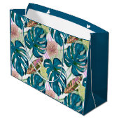 Dunkeltürkisfarbene Monstera, zarter Pfirsich und Große Geschenktüte (Rückseite Schrägansicht)