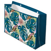 Dunkeltürkisfarbene Monstera, zarter Pfirsich und Große Geschenktüte (Vorderseite Schrägansicht)