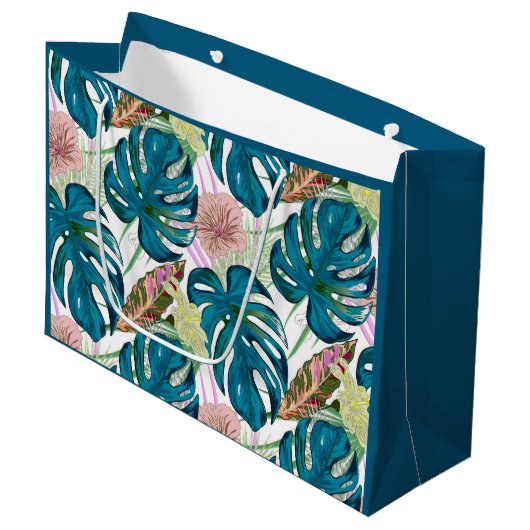 Dunkeltürkisfarbene Monstera, zarter Pfirsich und Große Geschenktüte (Vorderseite Schrägansicht)