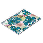 Dunkeltürkisfarbene Monstera, zarter Pfirsich und  Notizblock (Linke Seite)