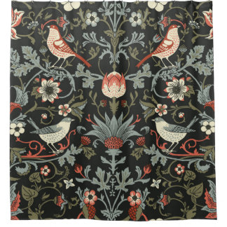 Dunkelverzauberte Vintage Blume und Vögel nahtlos  Duschvorhang