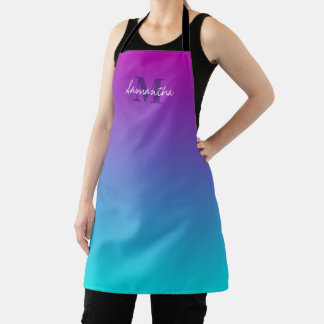 Dunkelviolett Blaugrün Ombre Namensmonogramm Schürze