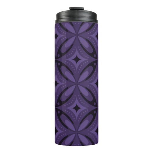 Dunkelviolett gefärbtes Retro-Muster Thermosbecher (Vorderseite)