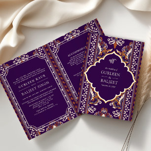 Dunkelviolett Gelb Ikat Sikh Hochzeit Overall Einladung