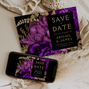 Dunkelviolett-Hochzeit rettet das Datum Einladung