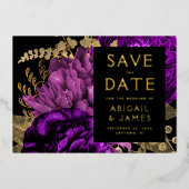 Dunkelviolett-Hochzeit rettet das Datum Folieneinladung (Vorderseite)
