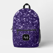 Dunkelviolett, lila Glitzer Glitzern Monogram Bedruckter Rucksack (Vorderseite)