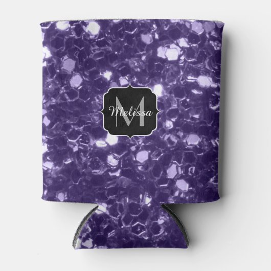 Dunkelviolett, lila Glitzer Glitzern Monogram Dosenkühler (Vorderseite)