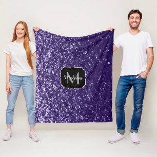 Dunkelviolett, lila Glitzer Glitzern Monogram Fleecedecke