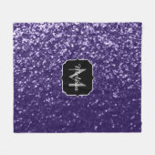 Dunkelviolett, lila Glitzer Glitzern Monogram Fleecedecke (Vorderseite (Horizontal))