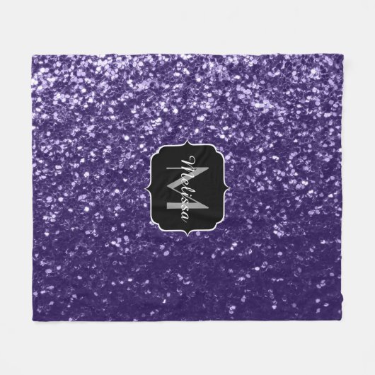 Dunkelviolett, lila Glitzer Glitzern Monogram Fleecedecke (Vorderseite (Horizontal))