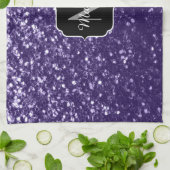 Dunkelviolett, lila Glitzer Glitzern Monogram Geschirrtuch (Gefaltet)