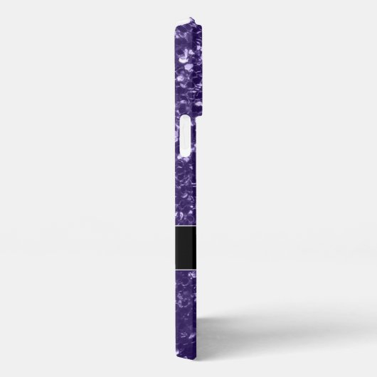 Dunkelviolett, lila Glitzer Glitzern Monogram iPhone Hülle (Rechte Seite)