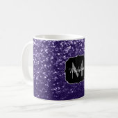 Dunkelviolett, lila Glitzer Glitzern Monogram Kaffeetasse (Vorderseite Links)