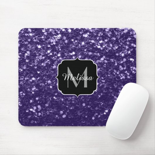Dunkelviolett, lila Glitzer Glitzern Monogram Mousepad (Mit Mouse)