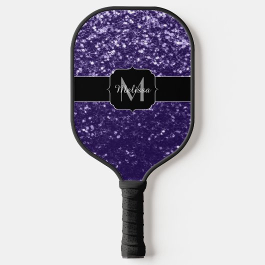 Dunkelviolett, lila Glitzer Glitzern Monogram Pickleball Schläger (Vorderseite)