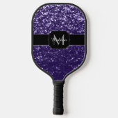 Dunkelviolett, lila Glitzer Glitzern Monogram Pickleball Schläger (Rückseite)
