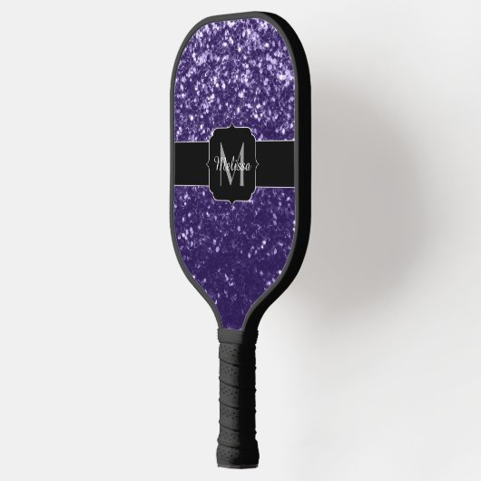 Dunkelviolett, lila Glitzer Glitzern Monogram Pickleball Schläger (Links)