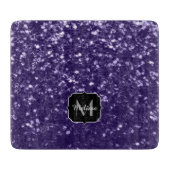 Dunkelviolett, lila Glitzer Glitzern Monogram Schneidebrett (Vorderseite)