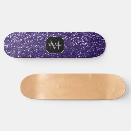 Dunkelviolett, lila Glitzer Glitzern Monogram Skateboard (Horizontal)