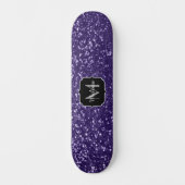 Dunkelviolett, lila Glitzer Glitzern Monogram Skateboard (Vorderseite)