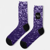 Dunkelviolett, lila Glitzer Glitzern Monogram Socken (Linkes Detail)