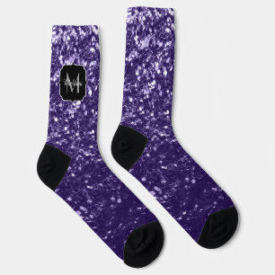 Dunkelviolett, lila Glitzer Glitzern Monogram Socken