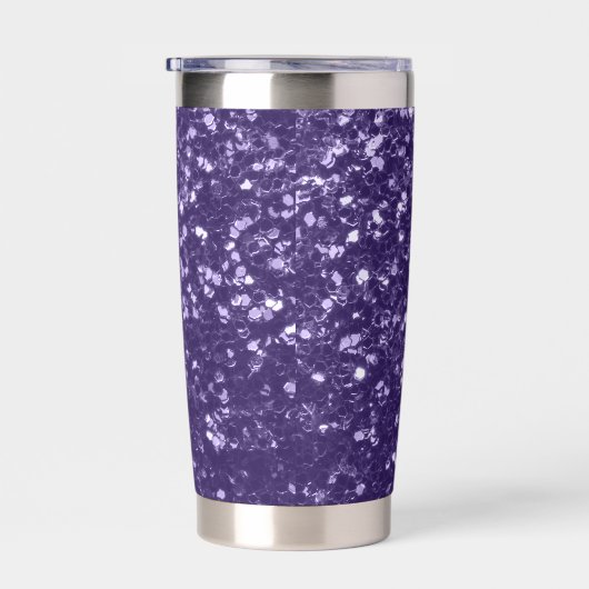 Dunkelviolett, lila Glitzer Glitzern Monogram Thermobecher (Rechts)
