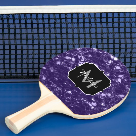 Dunkelviolett, lila Glitzer Glitzern Monogram Tischtennis Schläger (InSitu)
