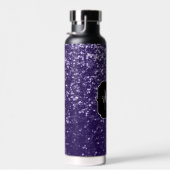 Dunkelviolett, lila Glitzer Glitzern Monogram Trinkflasche (Rechts)