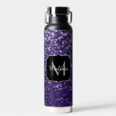 Dunkelviolett, lila Glitzer Glitzern Monogram Trinkflasche (Vorne)