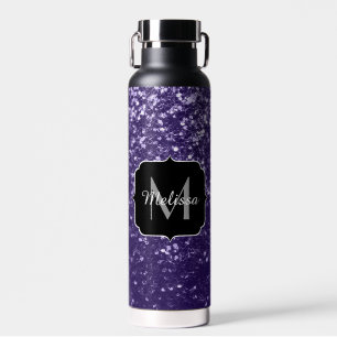 Dunkelviolett, lila Glitzer Glitzern Monogram Trinkflasche