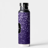 Dunkelviolett, lila Glitzer Glitzern Monogram Trinkflasche (Links)