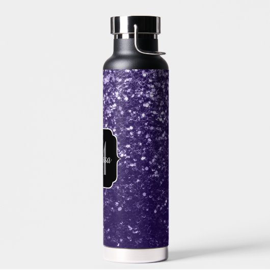 Dunkelviolett, lila Glitzer Glitzern Monogram Trinkflasche (Links)