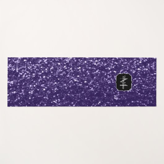 Dunkelviolett, lila Glitzer Glitzern Monogram Yogamatte (Vorderseite (Horizontal))