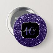 Dunkelviolett lila Glitzer Glitzern Sweet 16 Button (Vorne & Hinten)