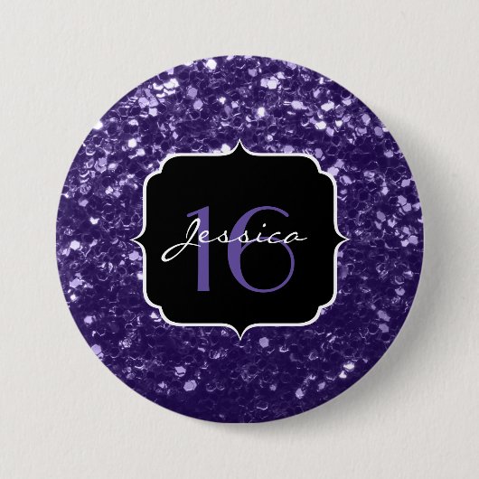 Dunkelviolett lila Glitzer Glitzern Sweet 16 Button (Vorderseite)