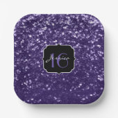 Dunkelviolett lila Glitzer Glitzern Sweet 16 Pappteller (Vorderseite)