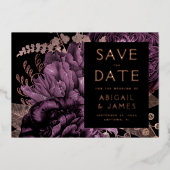 Dunkelviolett-RosengoldWedding rettet das Datum Folieneinladung (Vorderseite)