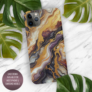 Dunkelviolett Schwarz Grau Weiß Gold Marmormuster iPhone 15 Pro Max Hülle