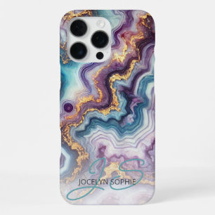 Dunkelviolett Türkisblau Gold Marmor Kunst Muster iPhone 16 Pro Max Hülle