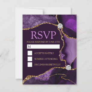 Dunkelviolett und Gold Glitter-Achat Sweet Sixteen RSVP Karte