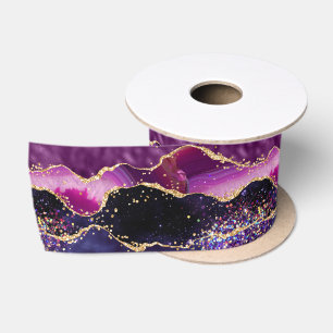 Dunkelviolett und Gold Glitter Pailletten Achat Satinband