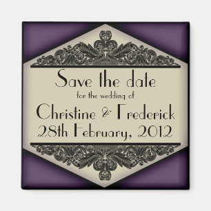 Dunkelviolett Vintage, quadratischer Save-the-Date Magnet
