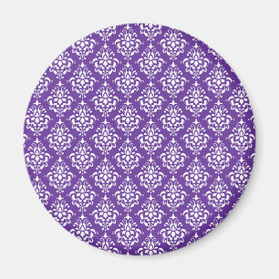 Dunkelviolett-weißes Vintage-Damaskusmuster 1 Magnet