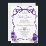 Dunkelviolette Blumen Bow Ribbon Silver Mis Quince Einladung<br><div class="desc">EDITABLE Dark Purple Flowers Bow Ribbon Silver Mis Quince Einladung Elegant Quinceañera Dark Lila Floral Prinzessin Geburtstag Einladung Mis Quince 15 Anos,  16. Geburtstagsparty</div>