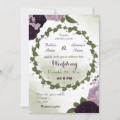 dunkelviolette Blumen Grüne Hochzeit Einladung (Vorderseite)